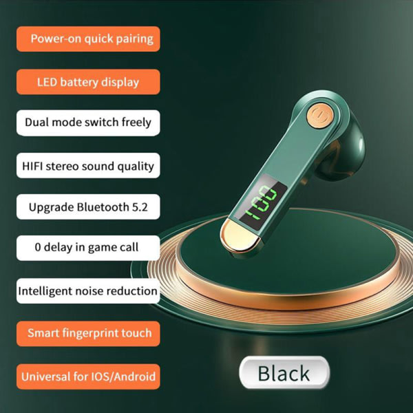 IC Bluetooth 5.2 langaton kuulokkeet mikrofonilla Mini Handsfree Musta