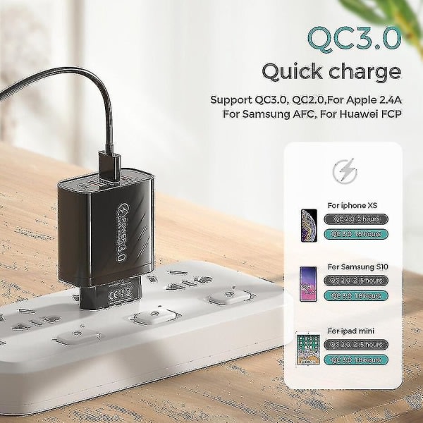 30W USB C-oplader Hurtigoplader til iPhone 13 12 Xiaomi Huawei Samsung Quick Charge 3.0 4.0 Mobiltelefonoplader QC 3.0 (Størrelse, farve: EU-sort)