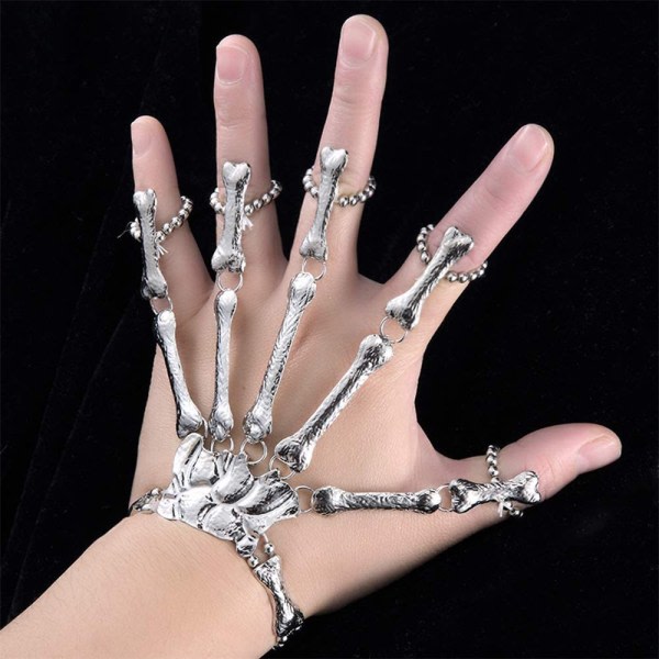 IC Damskalle Metal Skelett Armband Ring Armband (silver)