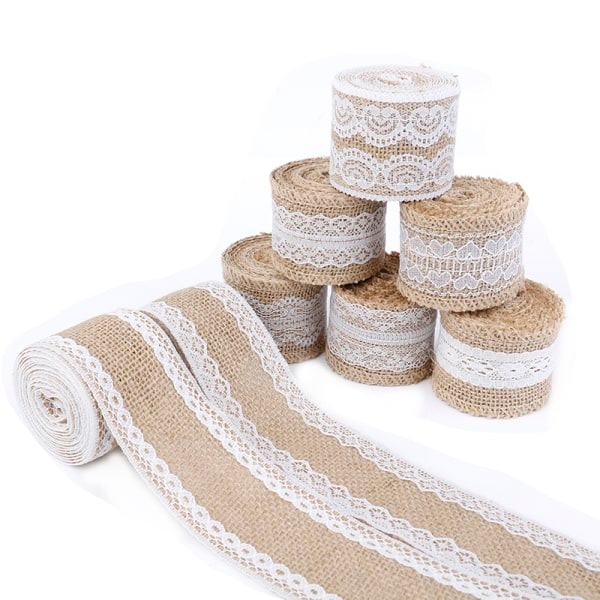 IC 5 stk 2 Meter/Rulle Jute Burlap Hessian Spetsbånd Hvid Spets Tri 5 stk