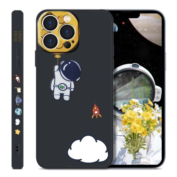IC-etui til iPhone 14 Pro Max, sødt rummandsmønster (sort)