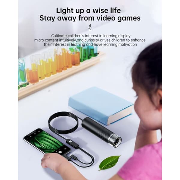USB Mikroskop 1080P HD 10-200X med 8 LED Kompatibel med iPhone Android Tablet iOS
