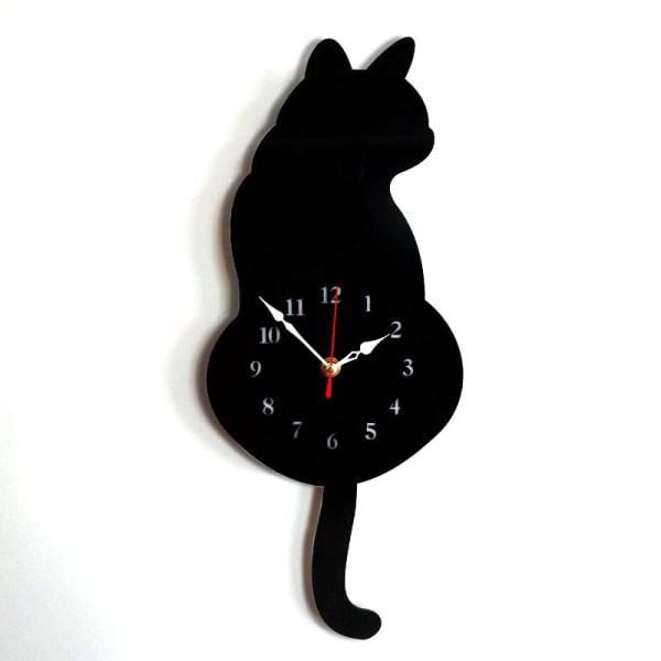 IC Kreativt Design Ny Silent Wagging Tail Cat Veggklokke