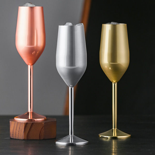 220 ml rustfritt stål vinglass, champagneglass, juicebeger, sølv