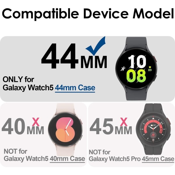 Samsung Galaxy Watch 5:lle 44 mm näytönsuojus ja kotelo, kehyksen IC