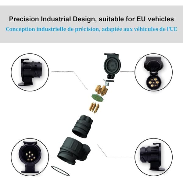 13 til 7-benet trailerstikadapter, 13-benet til 7-benet adapter, trailerstikadapter - til bil, trailer, trækbom, campingvogn
