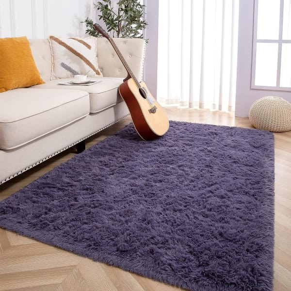 IC Mjuka fluffiga mattor för sovrum för barnrum Plysch Shaggy barnkammare matta lurviga mattor-(gråaktig lila 40*60cm)