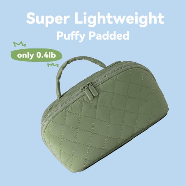 Kvinders Makeuptaske - 180° Flad Åbning - Stor - Vandtæt PU Læder - Beige
