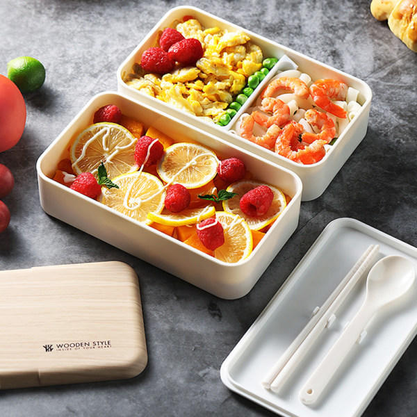 IC Lunchlåda Bento Box Snack Divider Lunchlåda med sked (vit)