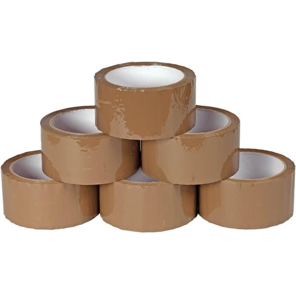 Förpackning med 6 rullar tejp - Standardmått - Längd: 50 m - Bredd: 50 mm - För paket och kartong - Brun