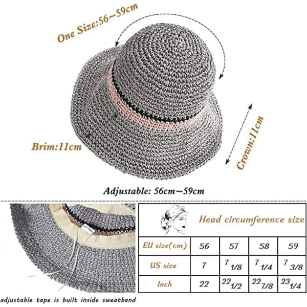 IC Solhatt Floppy Stråhatt Bred Brede Vikbar UV-beskyttelse Sommerstrandhatt for Jenter
