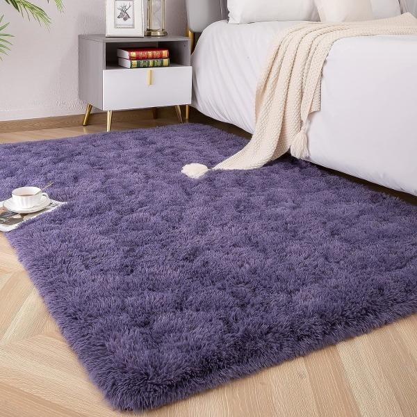 IC Mjuka fluffiga mattor för sovrum för barnrum Plysch Shaggy barnkammare matta lurviga mattor-(gråaktig lila 40*60cm)