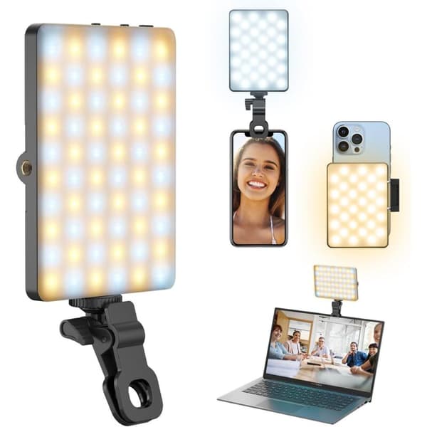 LED Selfie-lys med klips 120 LED Oppladbart bærbart videolys 3 moduser 2000mAh Kompatibel med iPhone iPad Laptop