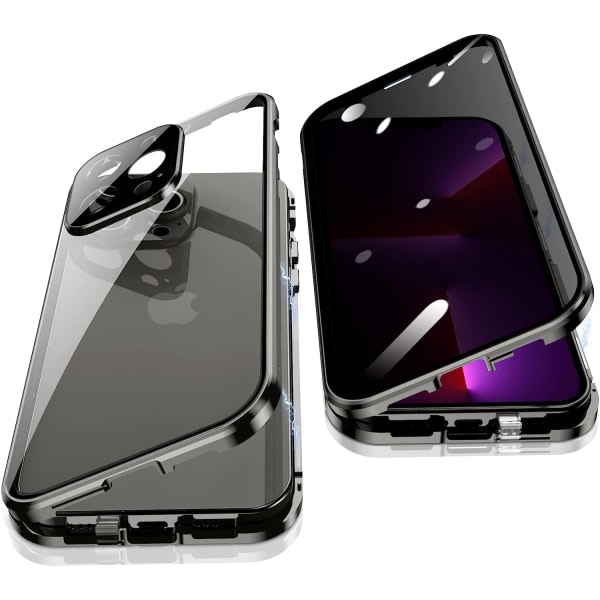 IC iPhone 13 Pro Max, 360 graders frem- og bagside Cover i herdat glas, Anti SPY-skærm, Anti Peep Magnetic Adsorption Metal Bumper (svart)