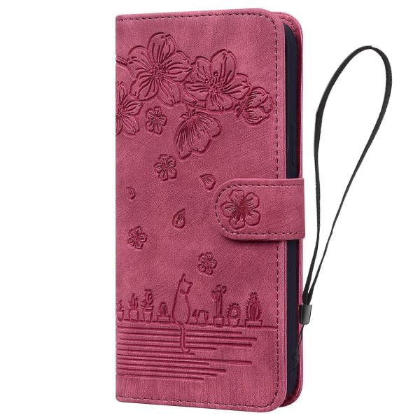 For Samsung Galaxy S23 PU-etui Lommebokveske med håndleddsstropp Vinrød