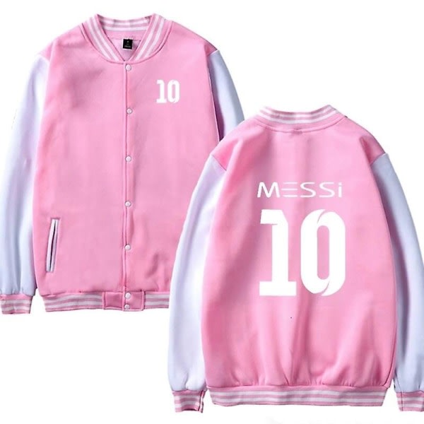 IC Nytt modus baseballtröja for menn for Messi No.10 baseballjacka med trykk for menn Casual sweatshirt for menn Hip Hop Harajuku Slim Fit-modell Pink L