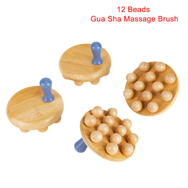 12 pärlor Handhållen Gua Sha Massageborste Trä Midja Benkropp Mer