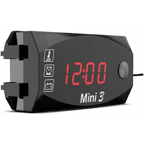 1 stk 12V Motorcykel Digitalt Ur Voltmeter Termometer Motorcykel Ombygnings Tilbehør 3 i 1 Elektronisk Måler til Motorcykel, Høj Præcision Rød