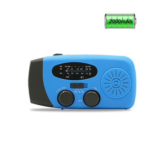 Nødradio med solenergi, håndsving, vejrradio med LED-lommelygte, telefonoplader, europæisk version Blue