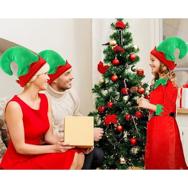 Flickor Kvinnor Set Tomtens hjälpredräkt Julfestdräkt med tomtehatt Skor Bältesrandiga strumpor（100cm）