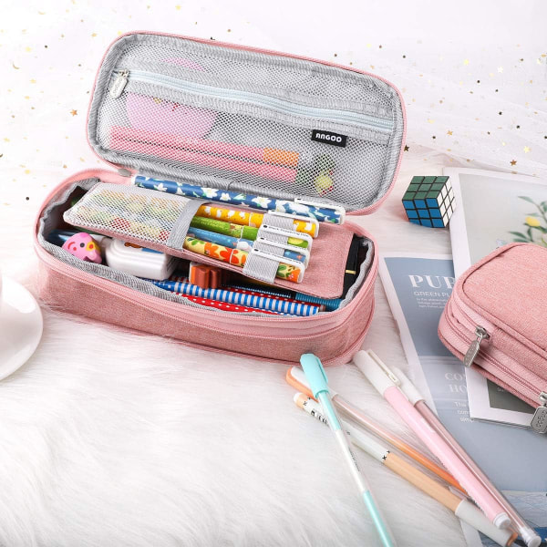 IC 1. klasse Canvas-etui Utvidbar liten lomme Etui Stor kapasitet Ensfarget etui Jenter Gutter Etui (rosa)