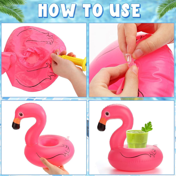 IC Uppblåsbar drinkeshållare, drinkflottor Uppblåsbara fågelkoppsunderlägg Rosa Flamingo drinkeshållare sort og vit (6-pack)