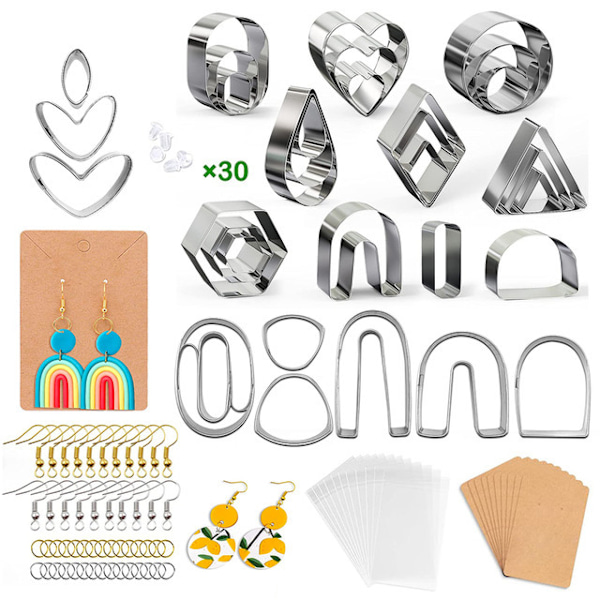 DIY leire øredobber smykker øredobber laging farget leire tilbehør med oppbevaringspose og bakside i papp G 133 piece set