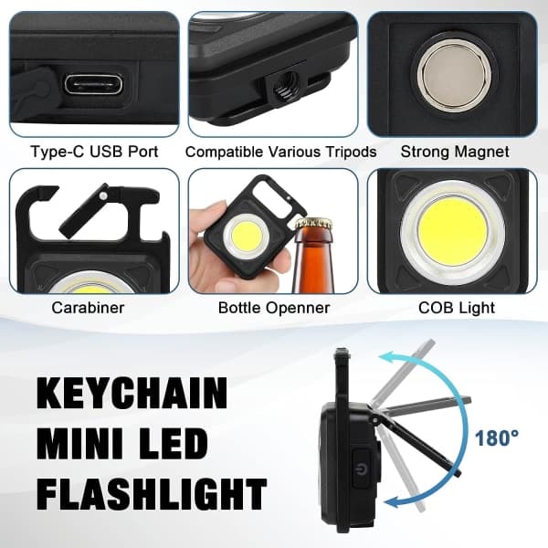IC Mini Oppladbare LED-Inspeksjonslamper Vidvinkel Magnetiske