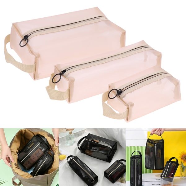 IC Makeup Brush Rejsetaske Kosmetisk Toilettaske Organizer Mesh K Sort L