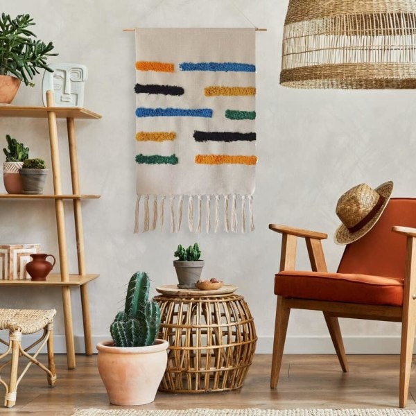 IC Makrame-kudottu seinävaate Riippuva taide, 20\" L x 34\" K Extra Large Boho Chic Bohemian Marokko Geometrinen Gobestry Deko (Värikäs lohko-003)