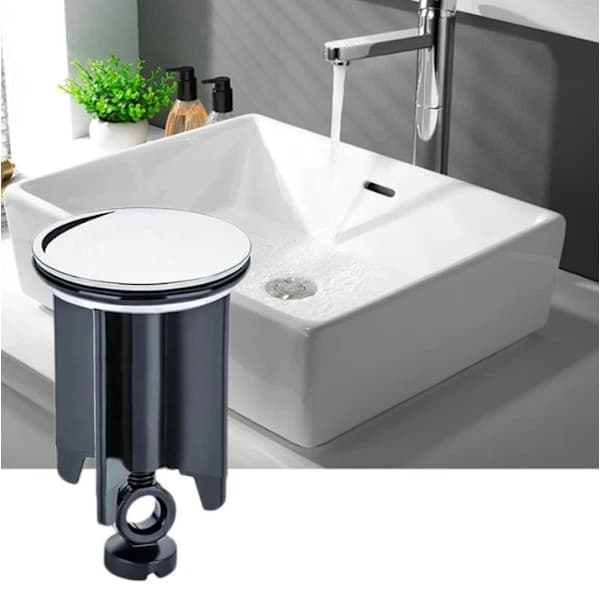 White set med 2 universal tvättställspluggar 40 mm - Kromad mässingsdiskho