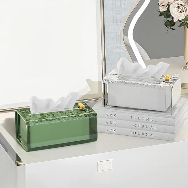 IC Genomskinlig Vävnadslåda med Vertikala Ränder, Hållare för Tissue Box Set, Vardagsrum Sovrum Badrum Hushållsvävnad Box (Vit, Liten)
