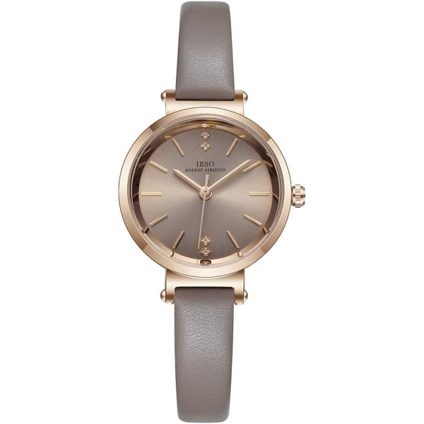 IC Kvinnor Klockor Läderrem Runt Case Analog Mode Damklocka Watch