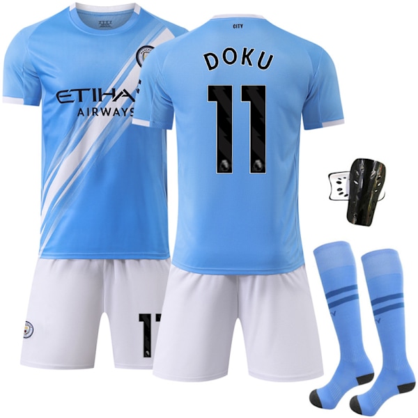 -26 ny sportdräkt 17 De Bruyne klubb fotbollströja nr 9 Haaland Manchester City hemma No. 11 with socks + protective gear #twenty two