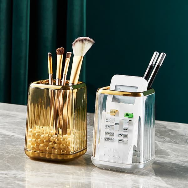 IC Makeup-arrangører Skrivebords kosmetisk børste oppbevaringsboks Etui L Gull