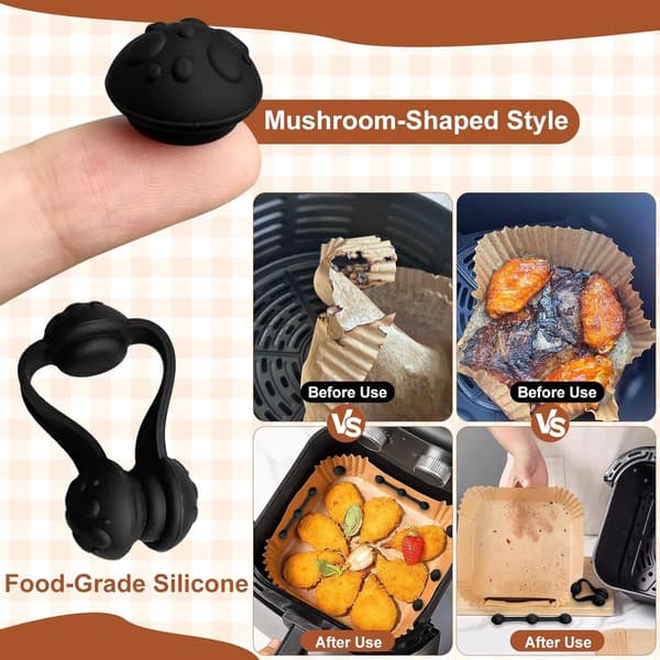 Magnetiske silikone airfryer-clips, sæt med 12 varmebestandige genanvendelige bagepapirholdere til airfrying, sort
