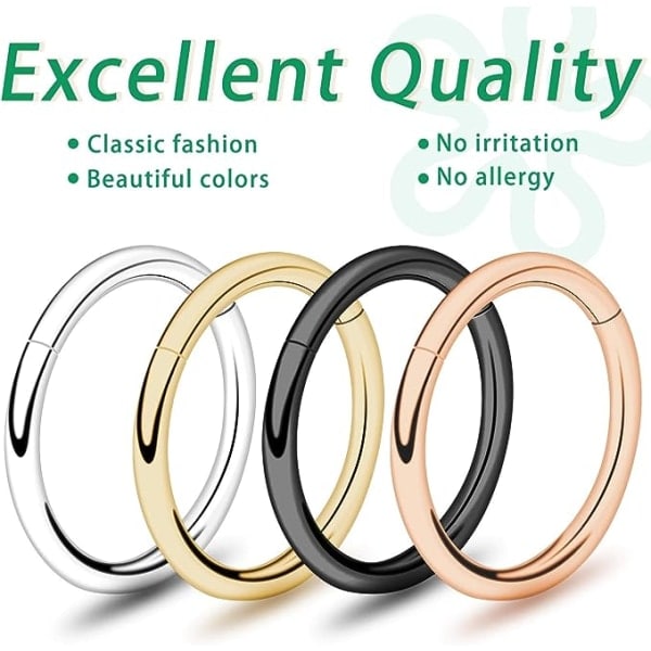 IC Næsering til kvinder mænd, Kucheed 316L Kirurgisk Stål Sleeper Hoop Øreringe Septum Clickers Gångjern Segment Ring 8 mm, Allergivenlig