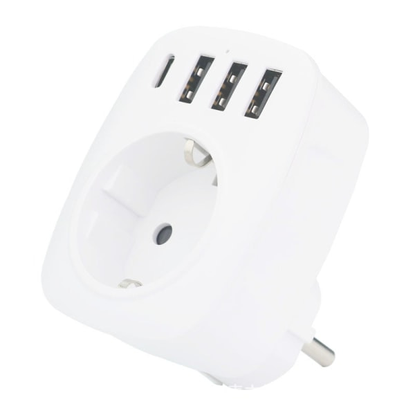 USB-kontakt med flere nettverk, USB-lader med flere kontakter med 1 AC-utgang, 1 USB-C og 3 USB-porter, strømuttak kompatibelt med iPhone/iPad, ideelt for hjemmet