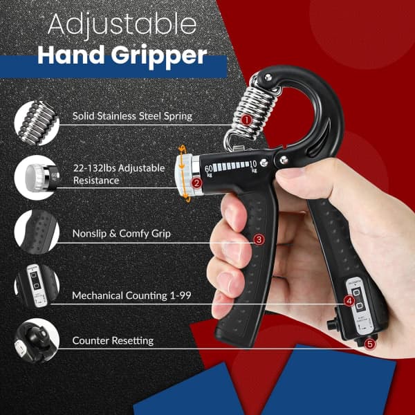 IC Handgreppsstärkare, 3-pack Greppstyrketränare Underarm Svart