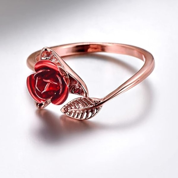 IC Rose Flower Rings, Röd Ring for Dam Flickor, Justerbar Förlovningsring/Löfte/Vigselring for Älskare, Metall i Platina, Guld, Rose Guld