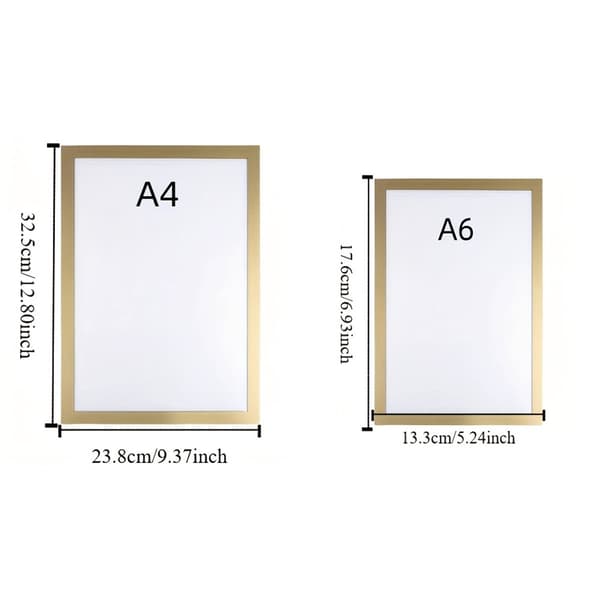 3-pack A4 magnetiska självhäftande bildramar för vägg, mattsvarta plastfotoramar och dokumentramar, vertikal minimalistisk väggdekor
