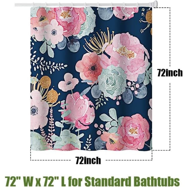 Duschdraperi för badrum, 72\" L x 72\" B med 12 plastkrokar, vattentät polyester (08)
