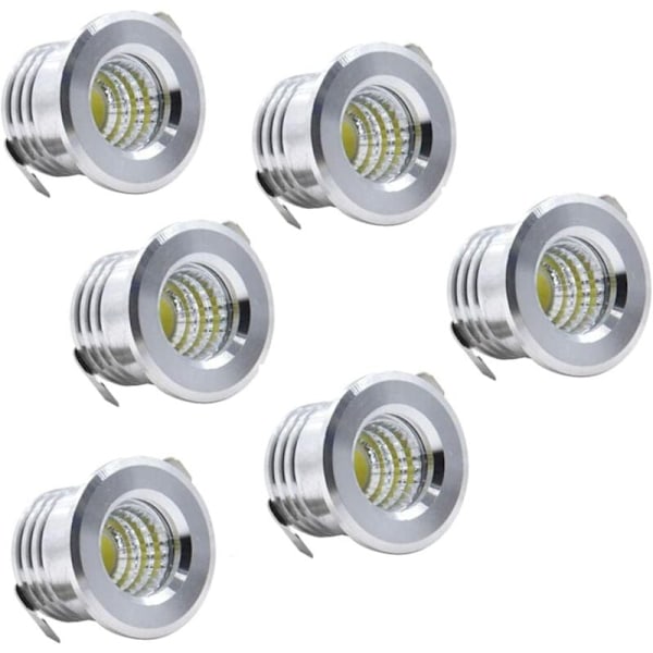 Pakke med 6 Sorte Mini LED Forsænkede Loftspots Mini LED Spotlight til Skabsloftlys, 3W, Kold Hvid