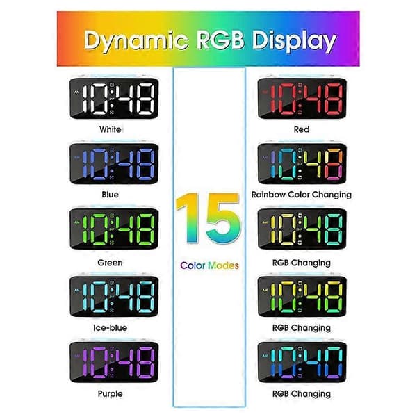 Digital väckarklocka med extra högt dubbellarm RGB-display nattlampa för djupsövare sovrum ljusblå LightBlue