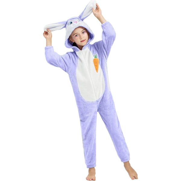 Jumpsuit Kanin, Barn, Bunny, Onesie, Påskejente, Alt - Små Dyrekostyme Hoodie Sett Halloween Fantomiantrekk Sett 4-6 År Lila 120