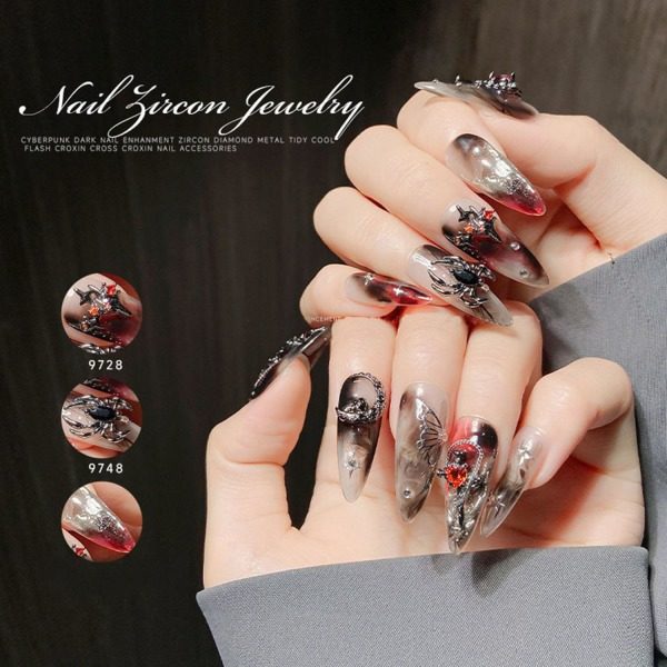 IC Halloween nageldekorationer för akrylnaglar 16 st 3D legering spindelskalle Halloween berlocker för nageldekoration Halloween nageltillbehör