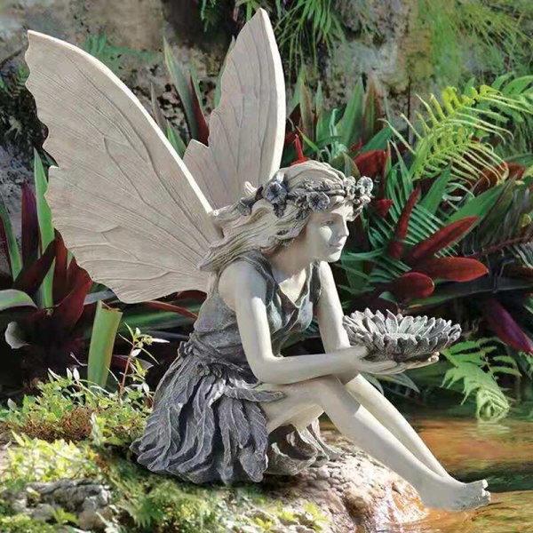 IC Sittande Trädgårdsarbete Resin Fairy Staty Trädgårdsprydnad Resin Craf B