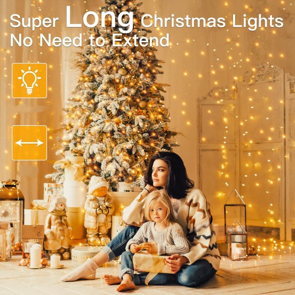 10m 100 LED Fairy Light Juldekorationer Varmvita vattentäta ljusslingor Nätströmskontakt med 8 lägen för ute/trädgård/fönster