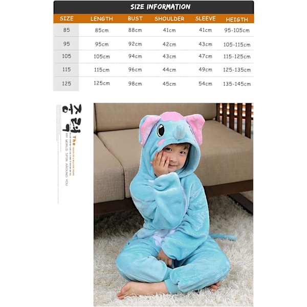 Børne/Unisex Fancy Dress Dyrekostume Onesie Pyjamas Jumpsuit Cosplay Kigurumi Jul Halloween Fancy Dress Elephant 110