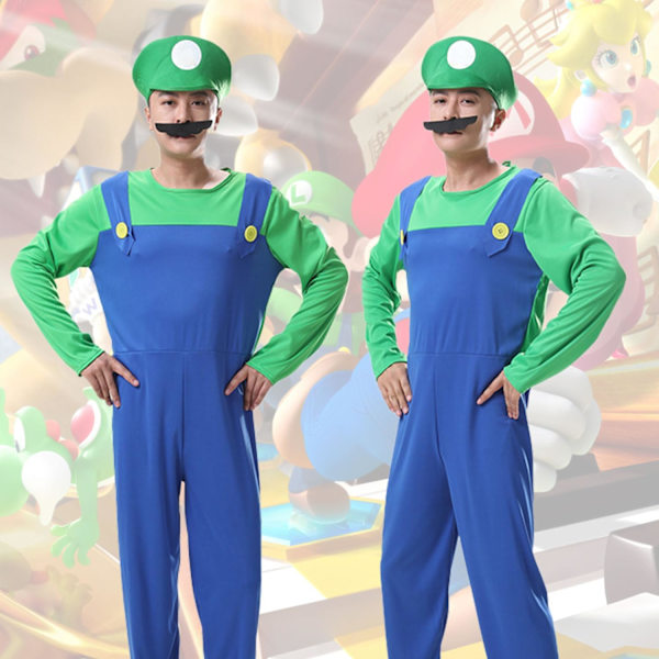 Luigi-dräktset, Luigi-dräkt, Bros, Maskeraddräkt, Kvinnor, Män, Outfit för jul, karneval, maskerad Adult-man-green XL